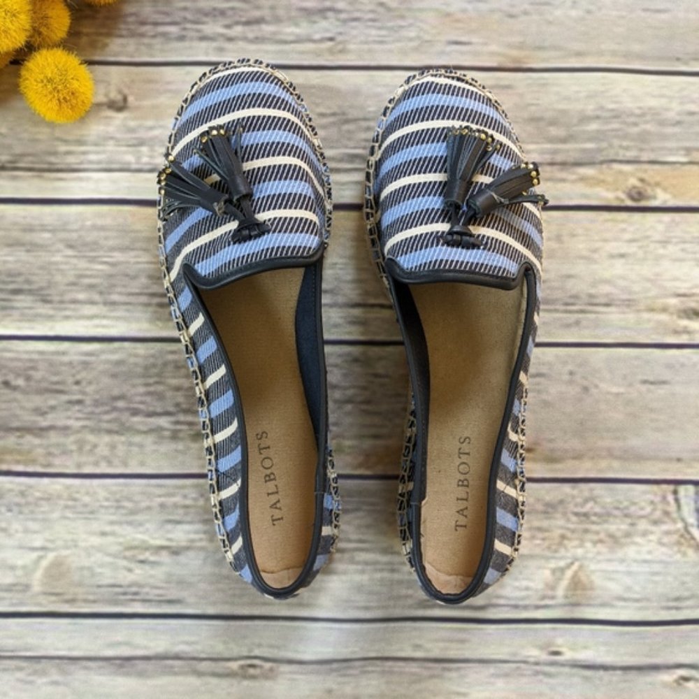 New Talbots Ivy Striped Espadrille Tassel Loafers - Picture 6 of 16